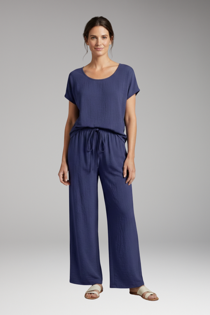 Women's Palazzo Trousers with Elastic Waist and Side Pockets