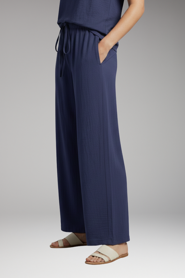 Women's Palazzo Trousers with Elastic Waist and Side Pockets