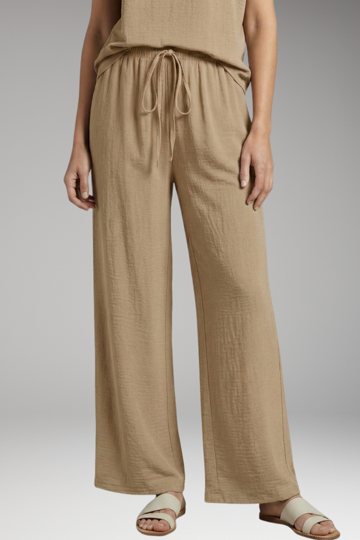 Women's Palazzo Trousers with Elastic Waist and Side Pockets