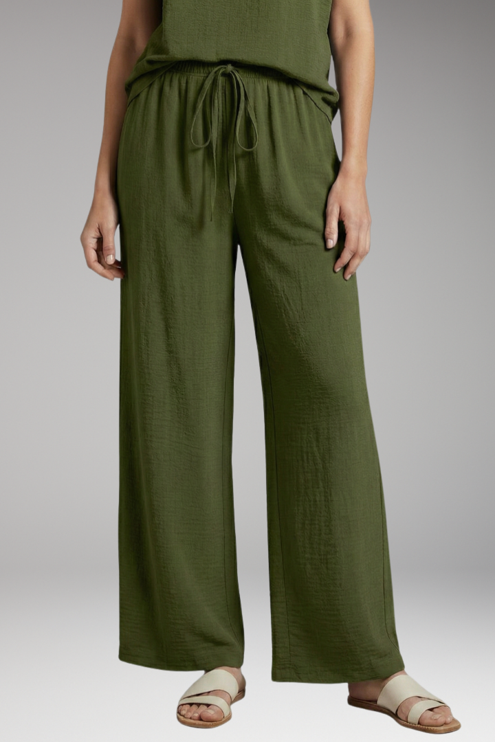 Women's Palazzo Trousers with Elastic Waist and Side Pockets