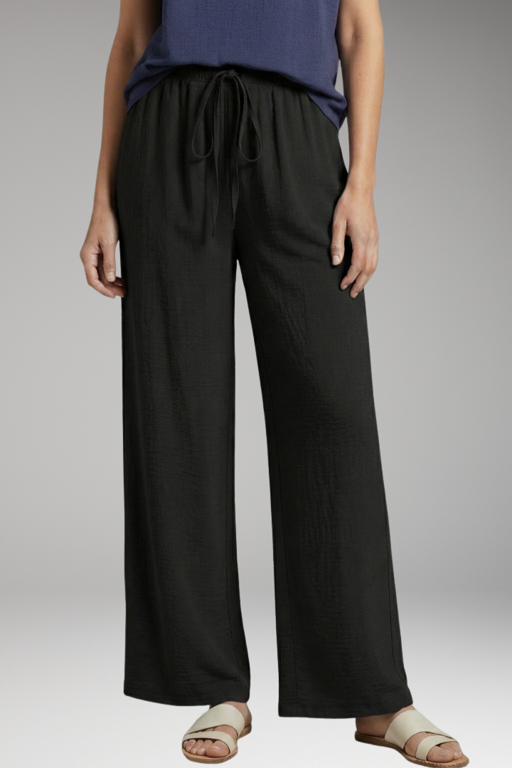 Women's Palazzo Trousers with Elastic Waist and Side Pockets