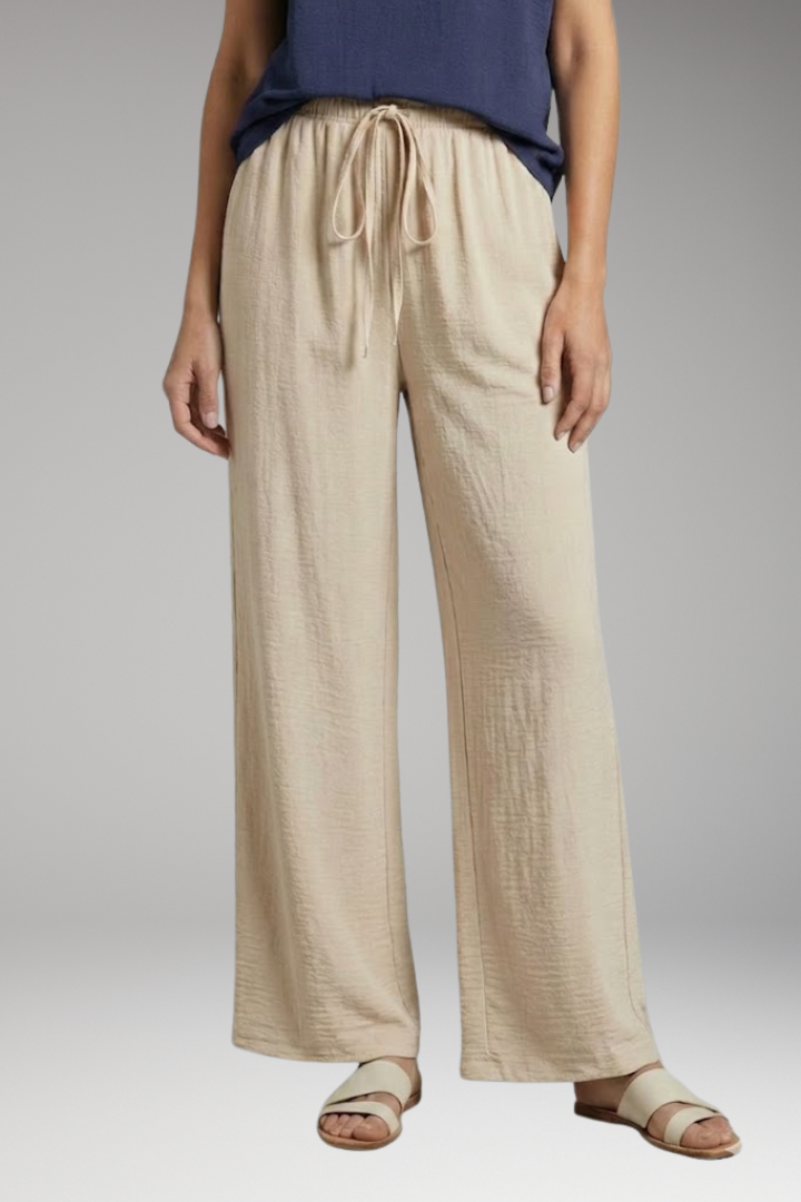 Women's Palazzo Trousers with Elastic Waist and Side Pockets