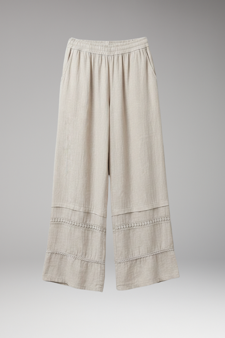 Women's Palazzo Trousers with Elastic Waist and Wide Leg