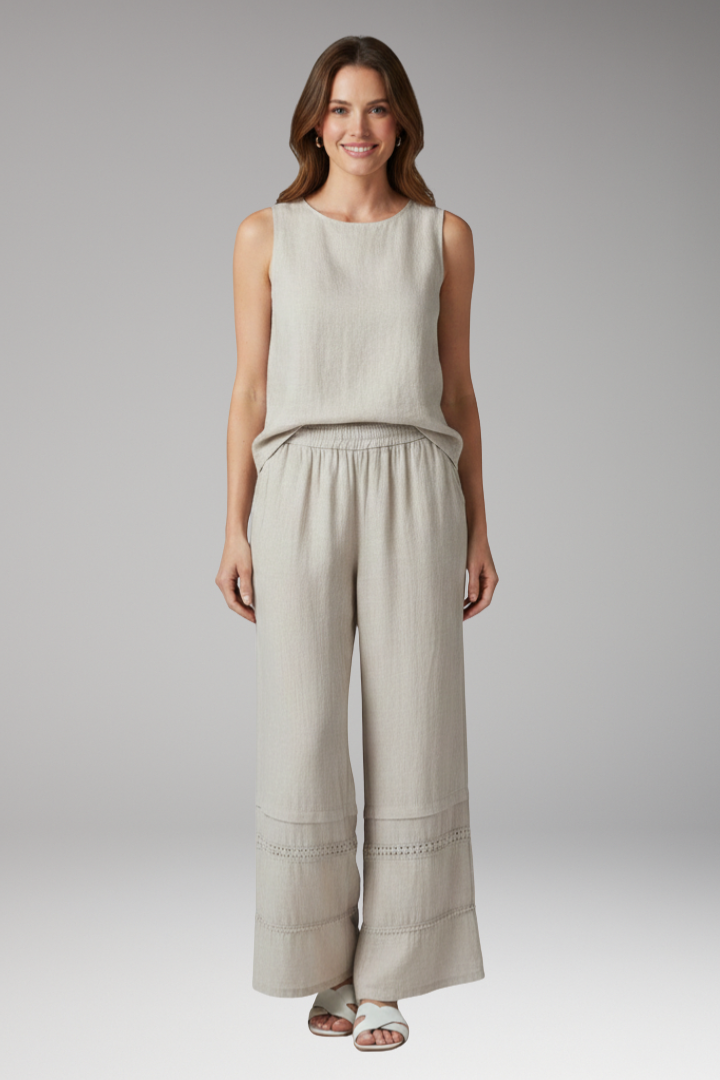 Women's Palazzo Trousers with Elastic Waist and Wide Leg