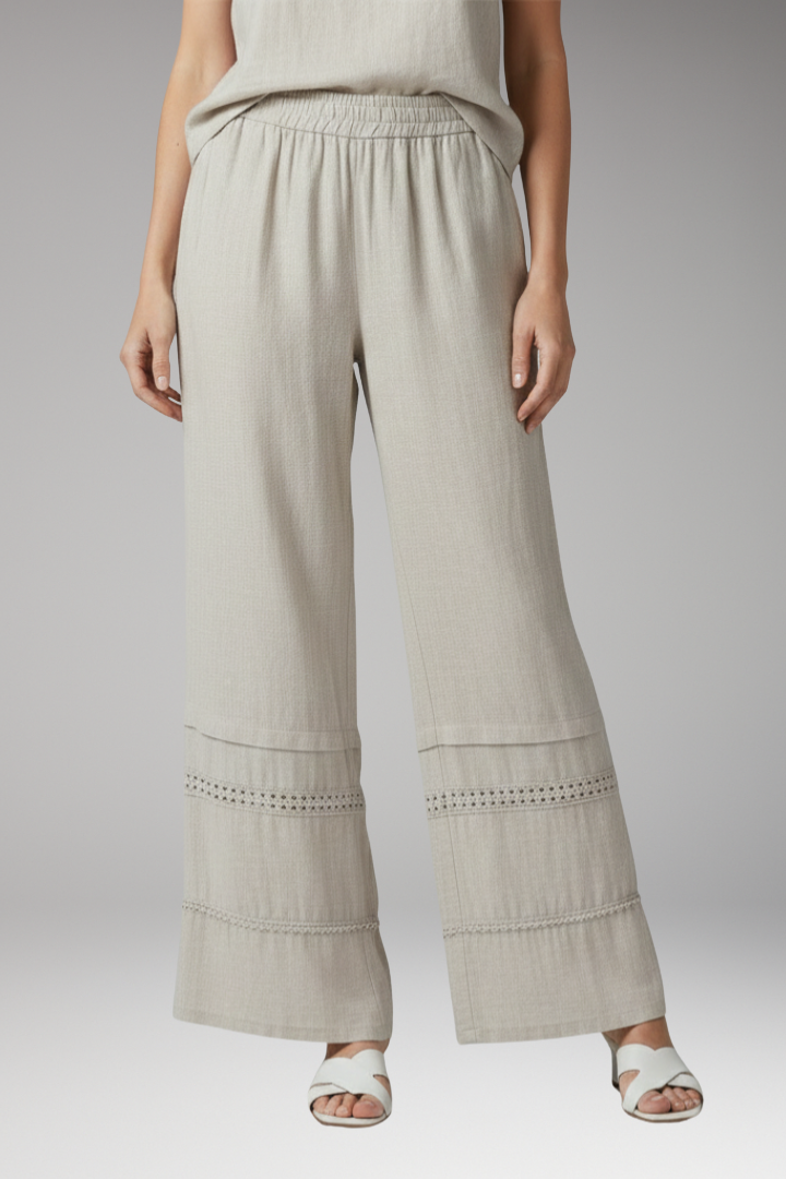 Women's Palazzo Trousers with Elastic Waist and Wide Leg
