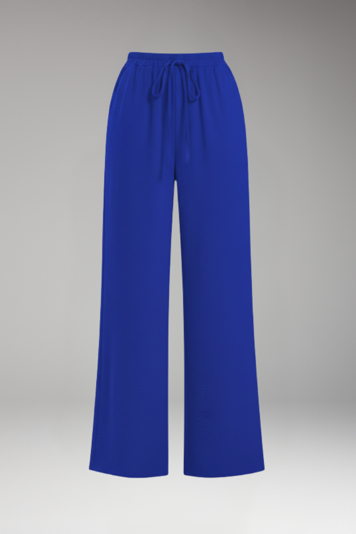 Women's Palazzo Trousers with Elastic Waistband Drawstring