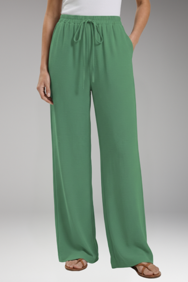 Women's Palazzo Trousers with Elastic Waistband Drawstring