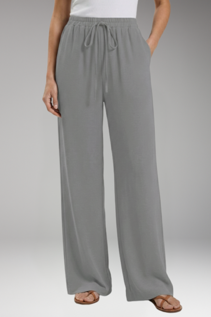 Women's Palazzo Trousers with Elastic Waistband Drawstring
