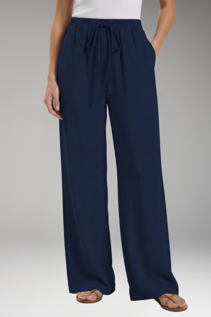 Women's Palazzo Trousers with Elastic Waistband Drawstring