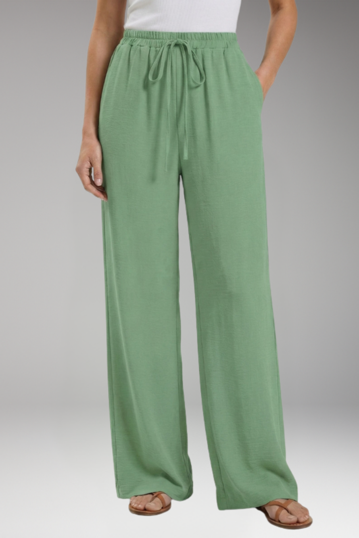 Women's Palazzo Trousers with Elastic Waistband Drawstring