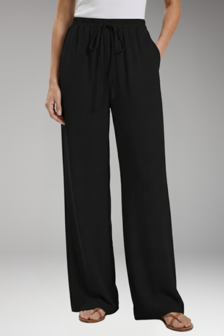Women's Palazzo Trousers with Elastic Waistband Drawstring