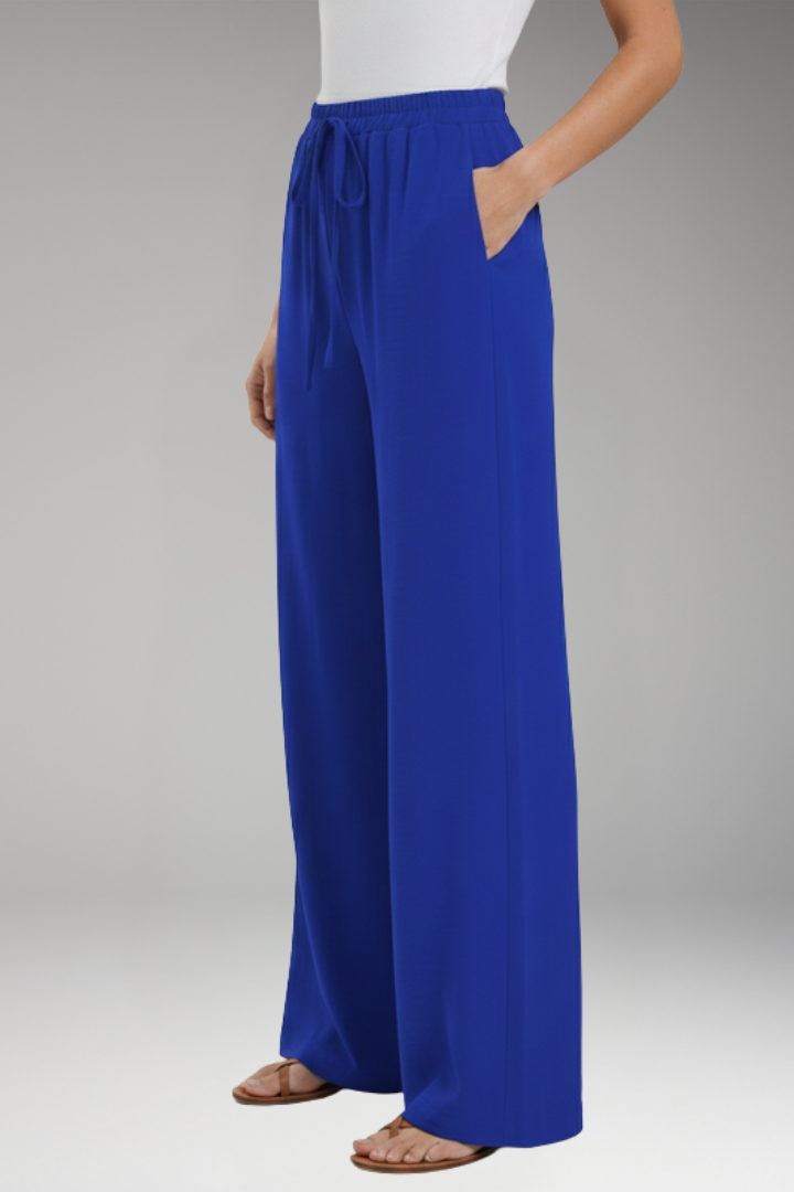 Women's Palazzo Trousers with Elastic Waistband Drawstring