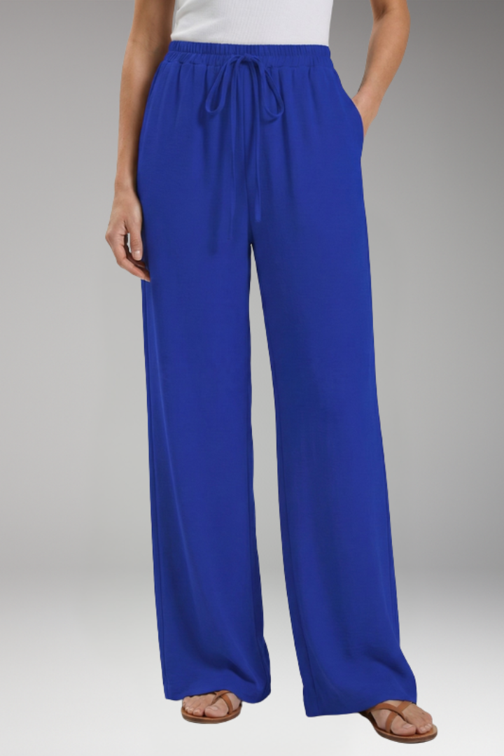 Women's Palazzo Trousers with Elastic Waistband Drawstring