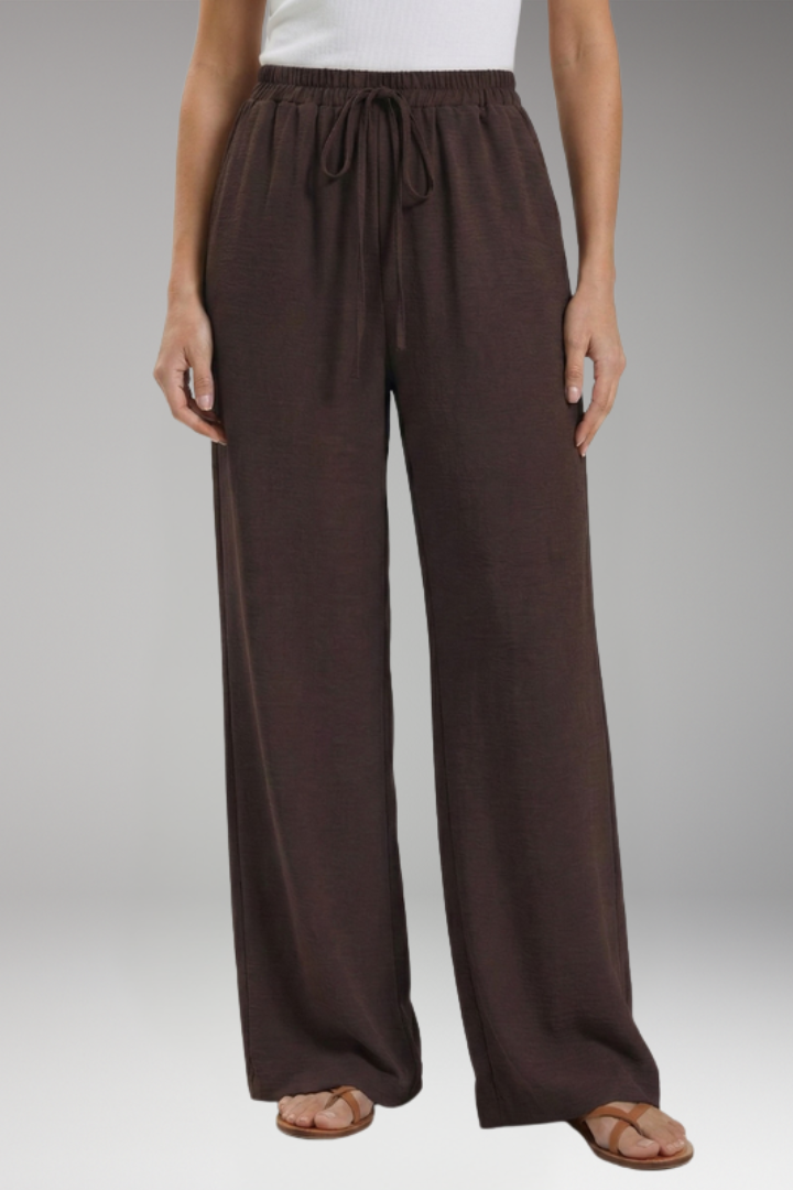 Women's Palazzo Trousers with Elastic Waistband Drawstring