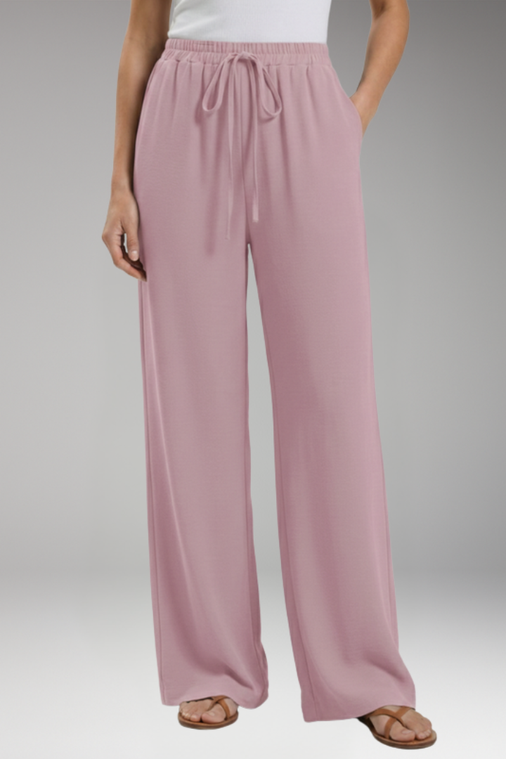 Women's Palazzo Trousers with Elastic Waistband Drawstring