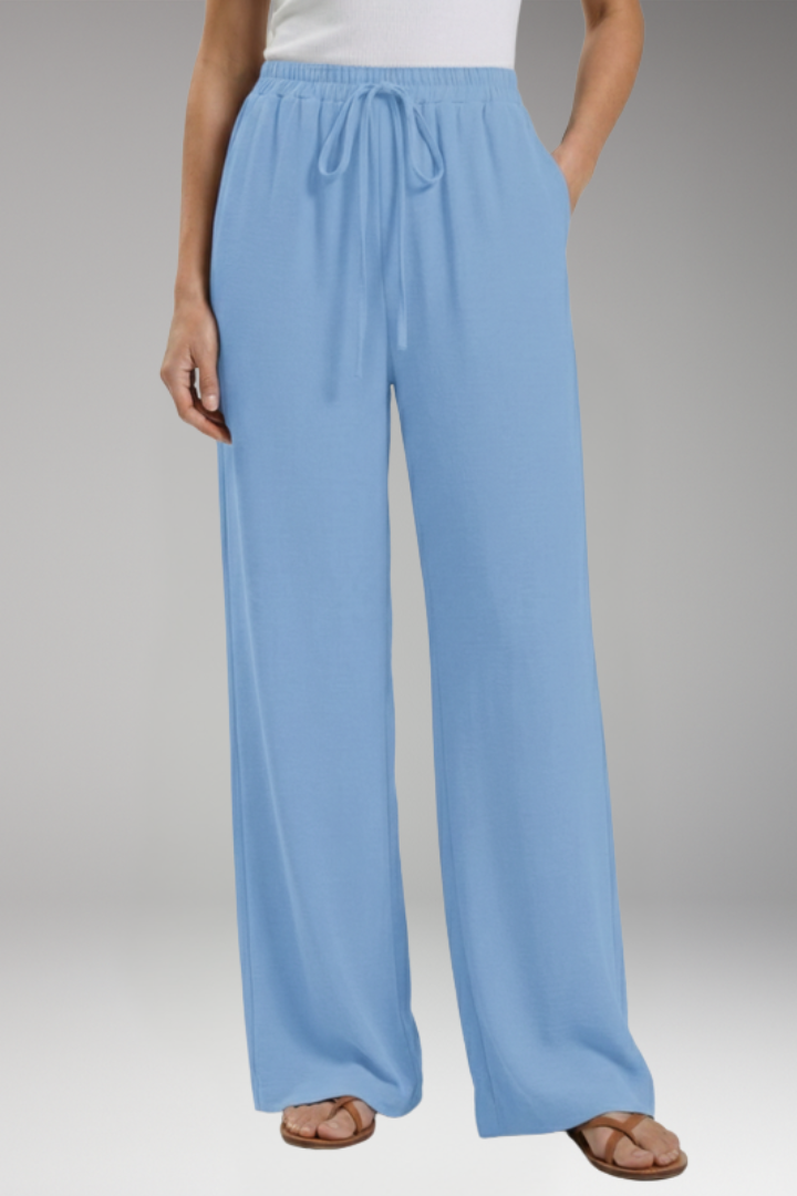 Women's Palazzo Trousers with Elastic Waistband Drawstring