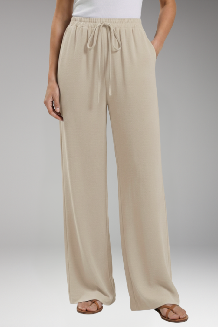 Women's Palazzo Trousers with Elastic Waistband Drawstring