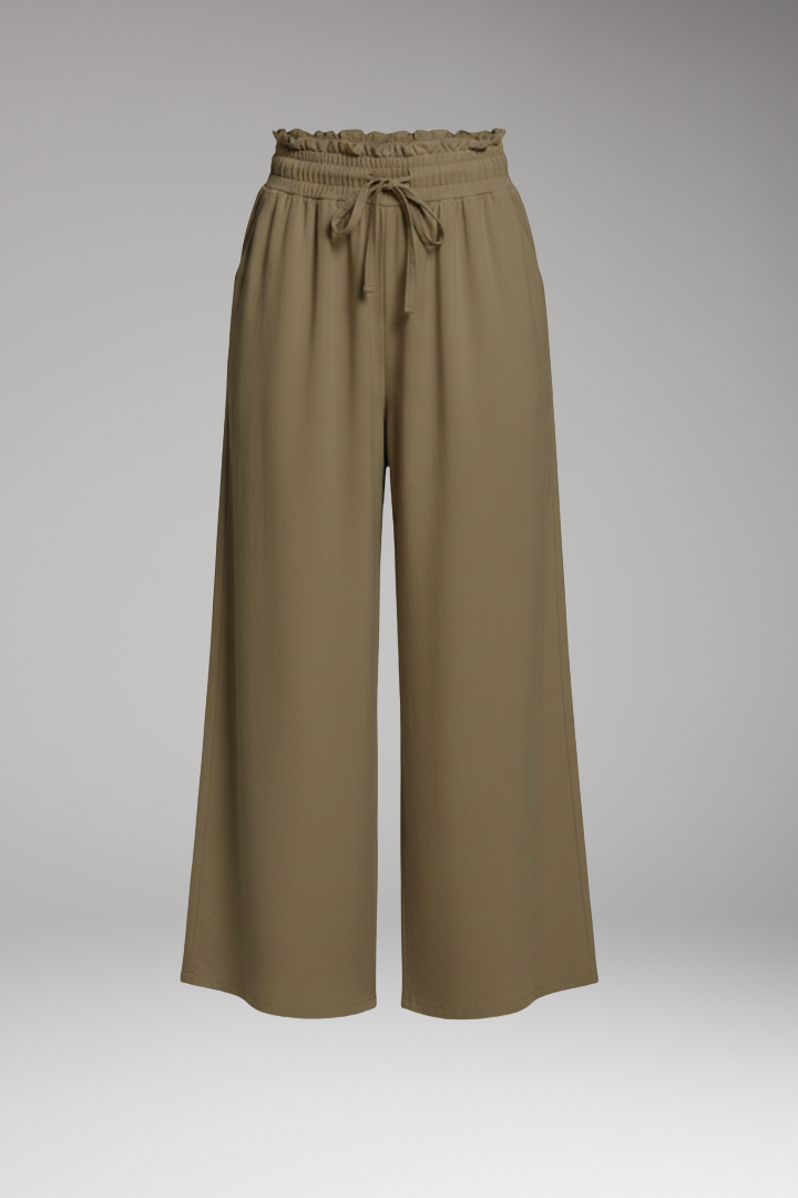 Women's Palazzo Trousers with Elastic Waistband and Pockets