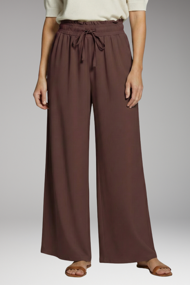 Women's Palazzo Trousers with Elastic Waistband and Pockets