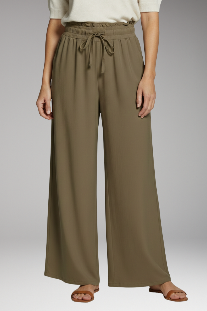 Women's Palazzo Trousers with Elastic Waistband and Pockets