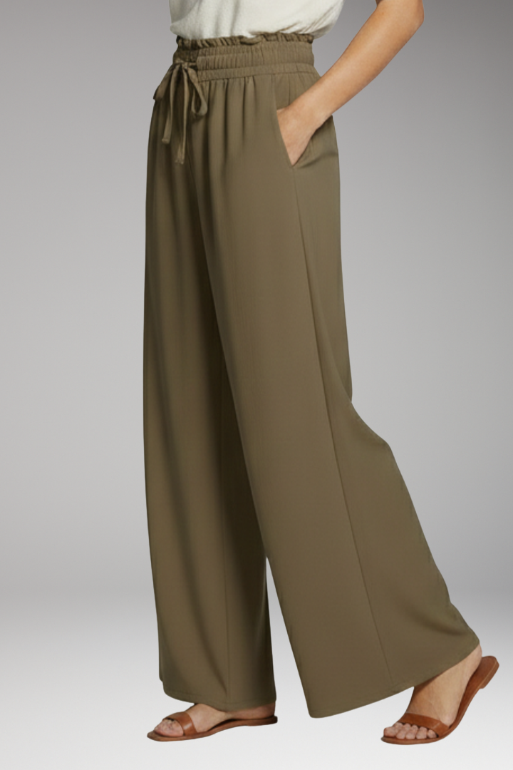 Women's Palazzo Trousers with Elastic Waistband and Pockets