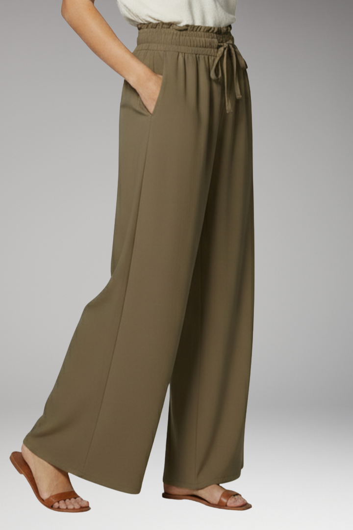 Women's Palazzo Trousers with Elastic Waistband and Pockets
