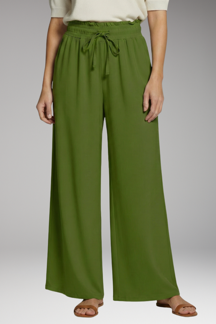 Women's Palazzo Trousers with Elastic Waistband and Pockets