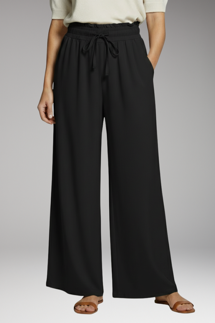 Women's Palazzo Trousers with Elastic Waistband and Pockets