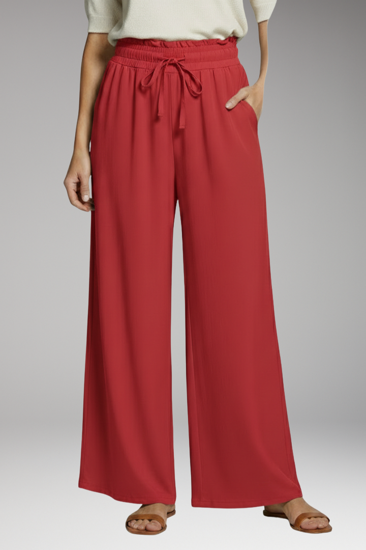 Women's Palazzo Trousers with Elastic Waistband and Pockets
