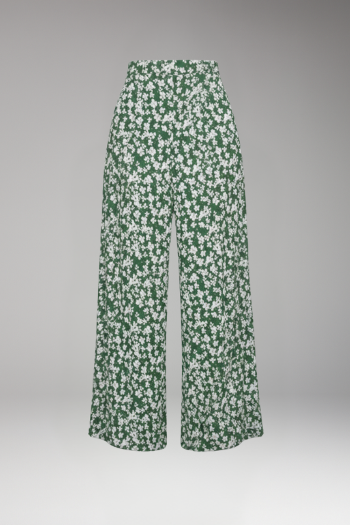 Women's Palazzo Pants with Floral Pattern and Wide Legs