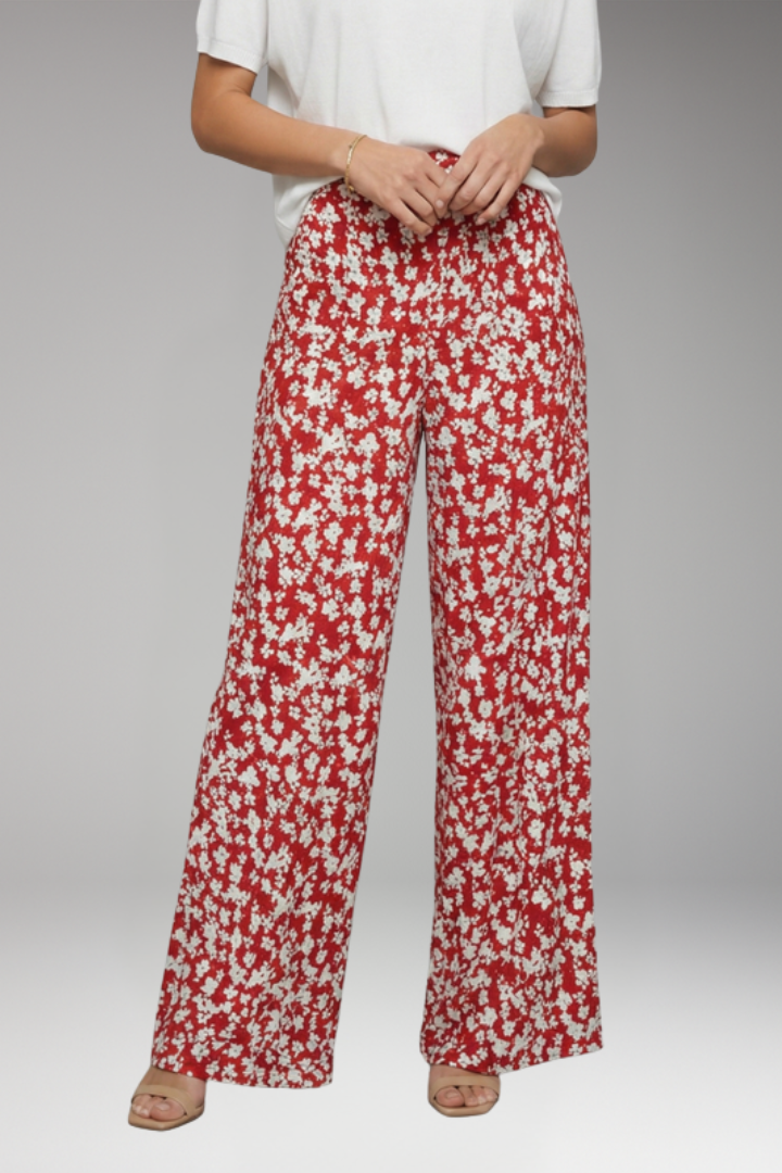 Women's Palazzo Pants with Floral Pattern and Wide Legs
