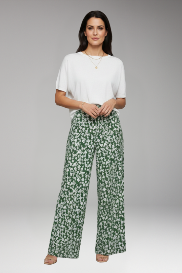 Women's Palazzo Pants with Floral Pattern and Wide Legs