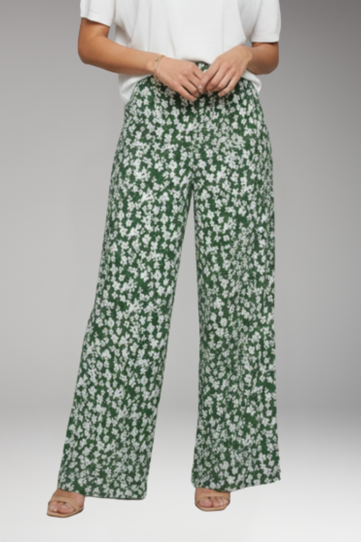 Women's Palazzo Pants with Floral Pattern and Wide Legs