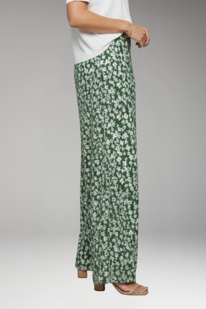 Women's Palazzo Pants with Floral Pattern and Wide Legs