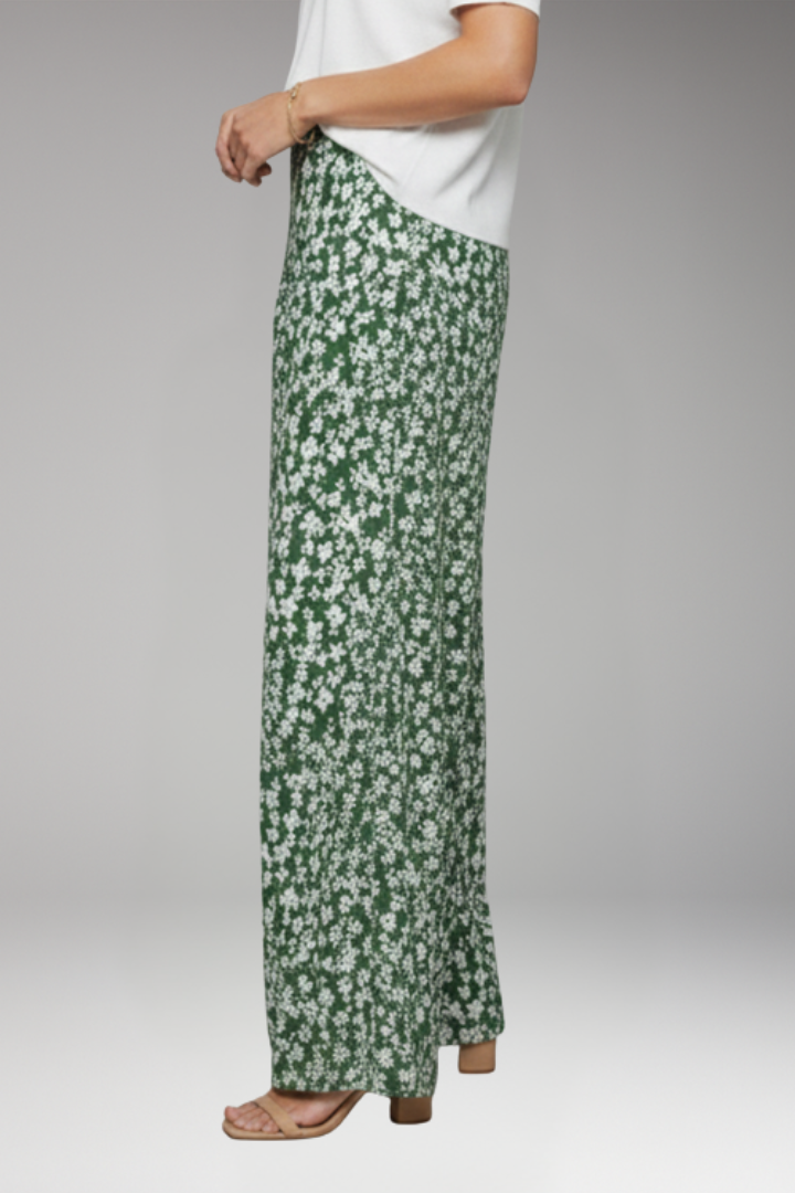 Women's Palazzo Pants with Floral Pattern and Wide Legs