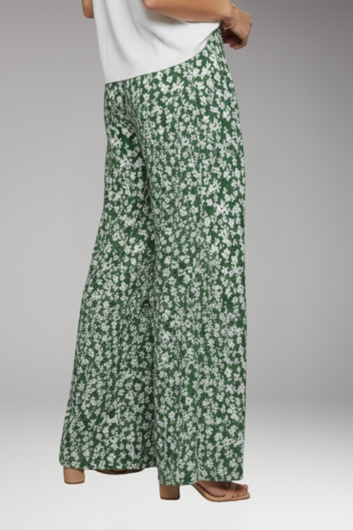 Women's Palazzo Pants with Floral Pattern and Wide Legs