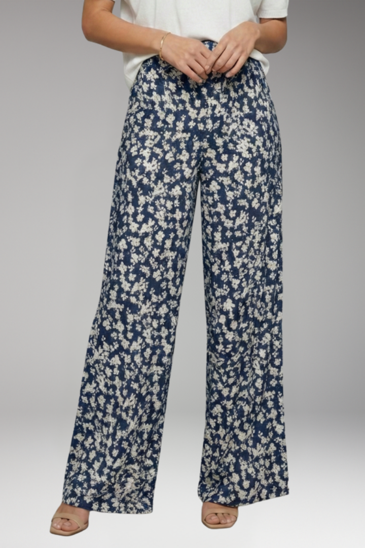Women's Palazzo Pants with Floral Pattern and Wide Legs