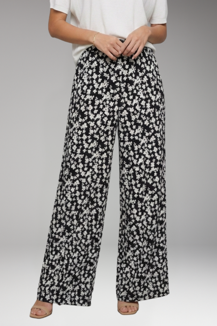 Women's Palazzo Pants with Floral Pattern and Wide Legs