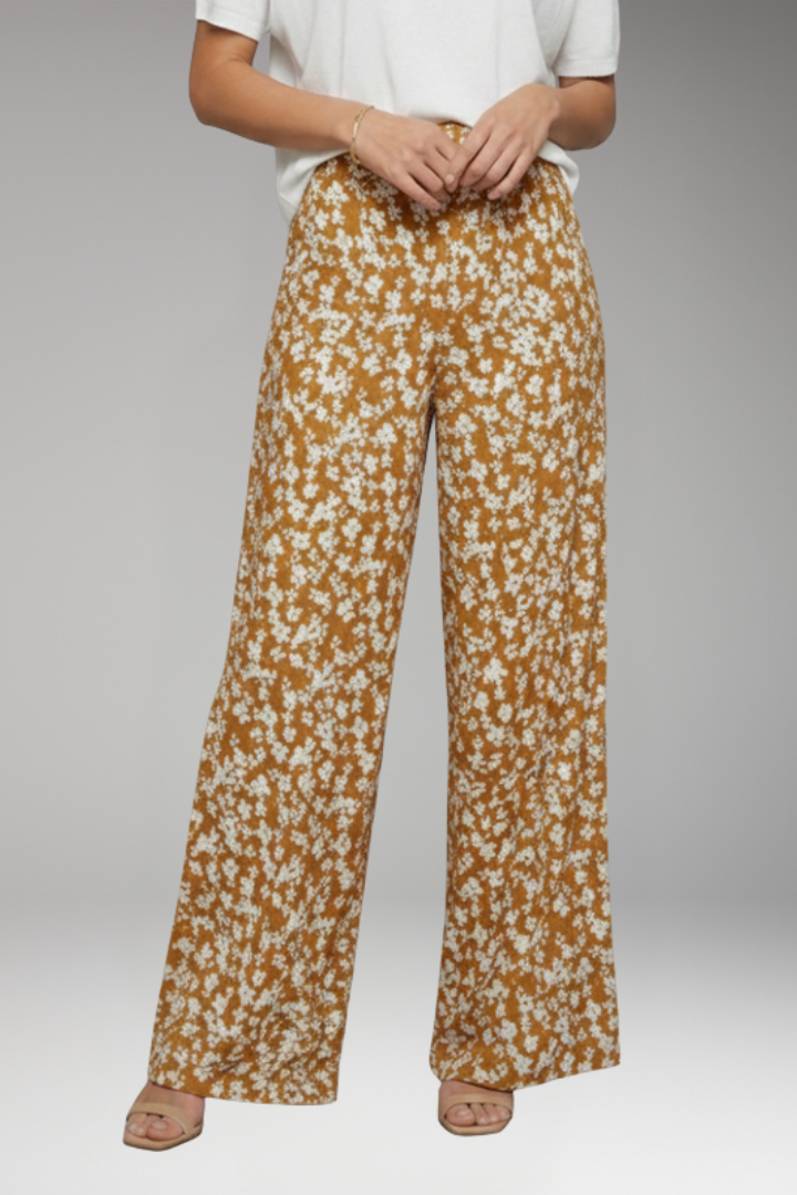 Women's Palazzo Pants with Floral Pattern and Wide Legs
