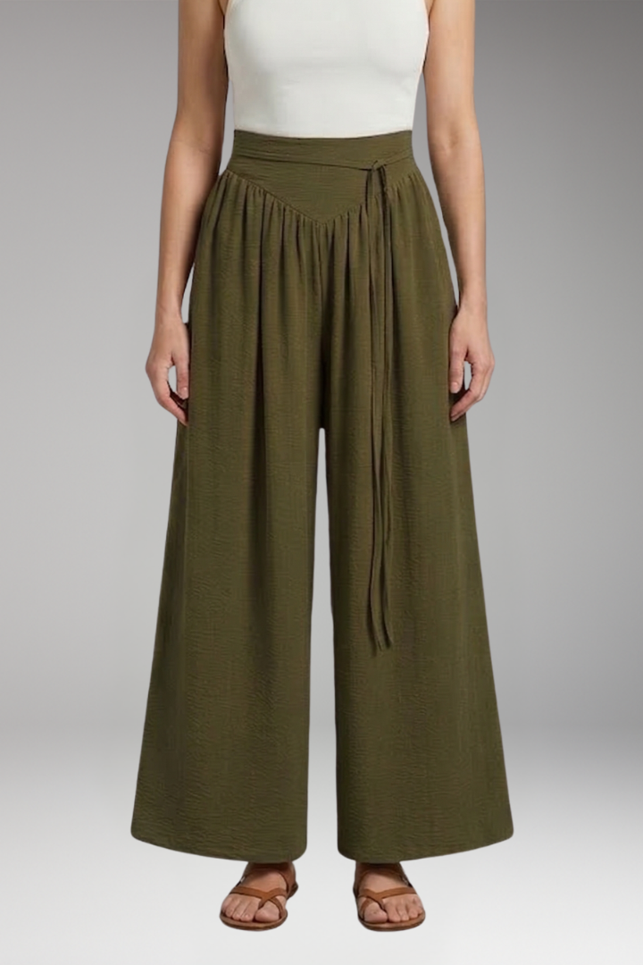 Women's Palazzo Trousers with Gathered Waist