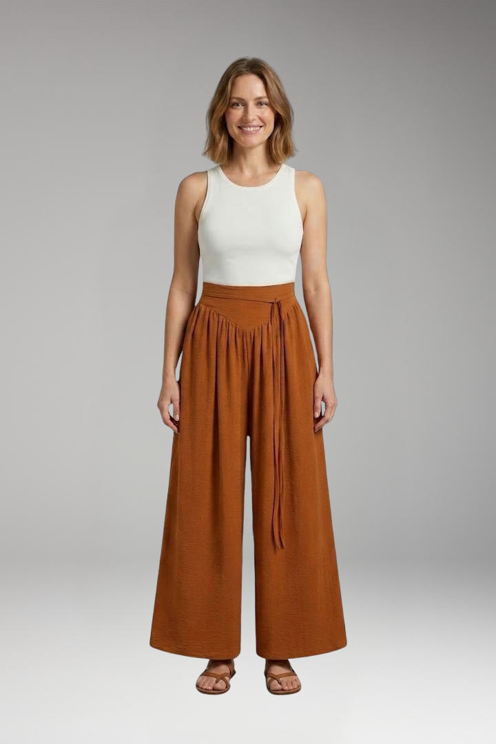 Women's Palazzo Trousers with Gathered Waist