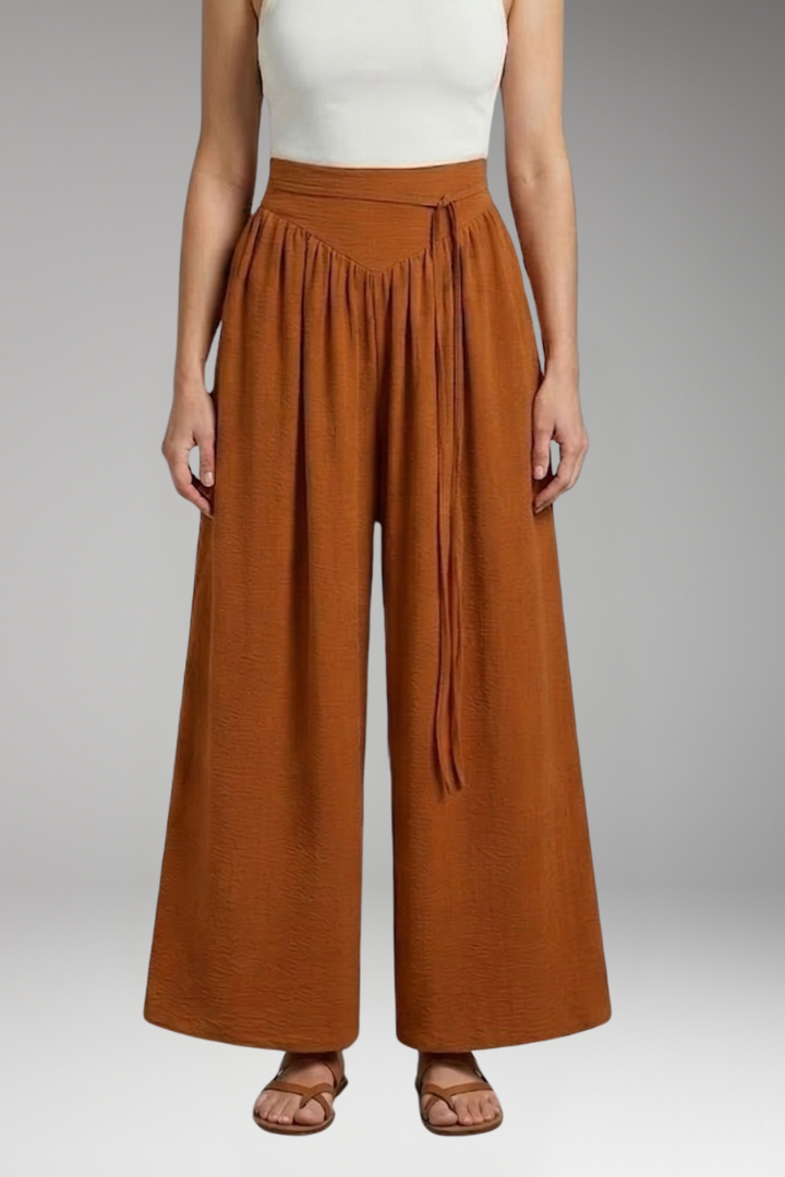 Women's Palazzo Trousers with Gathered Waist