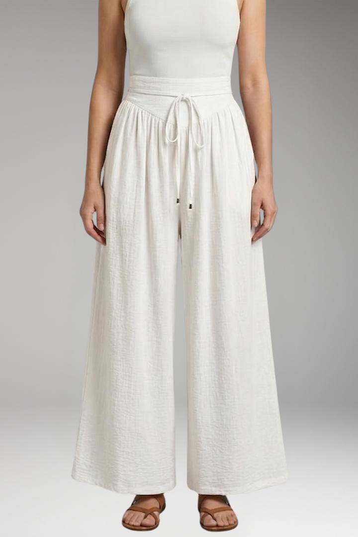 Women's Palazzo Trousers with Gathered Waist