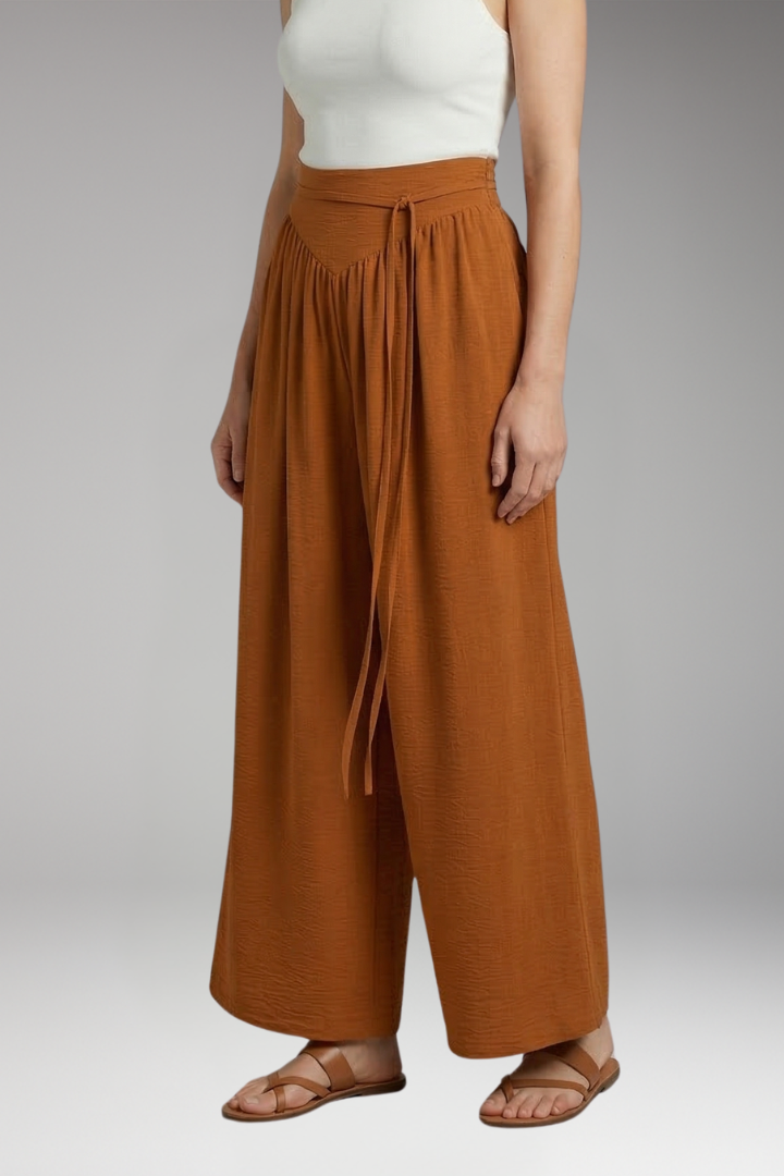 Women's Palazzo Trousers with Gathered Waist