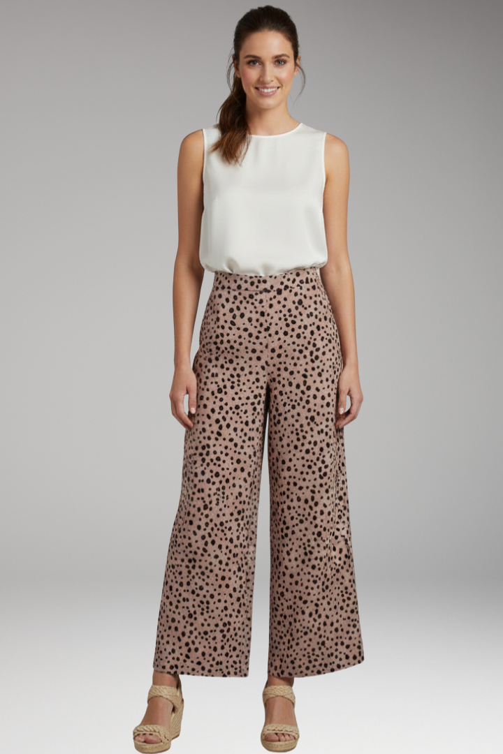 Women's Palazzo Trousers with High Waist and Dot Pattern