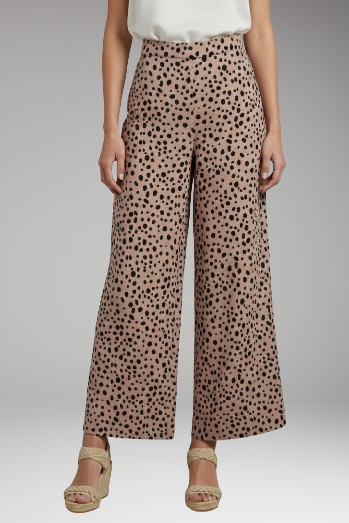 Women's Palazzo Trousers with High Waist and Dot Pattern