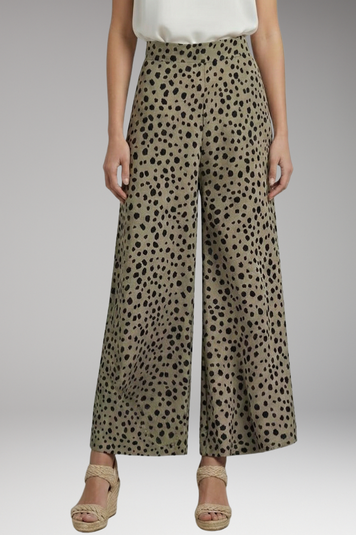 Women's Palazzo Trousers with High Waist and Dot Pattern