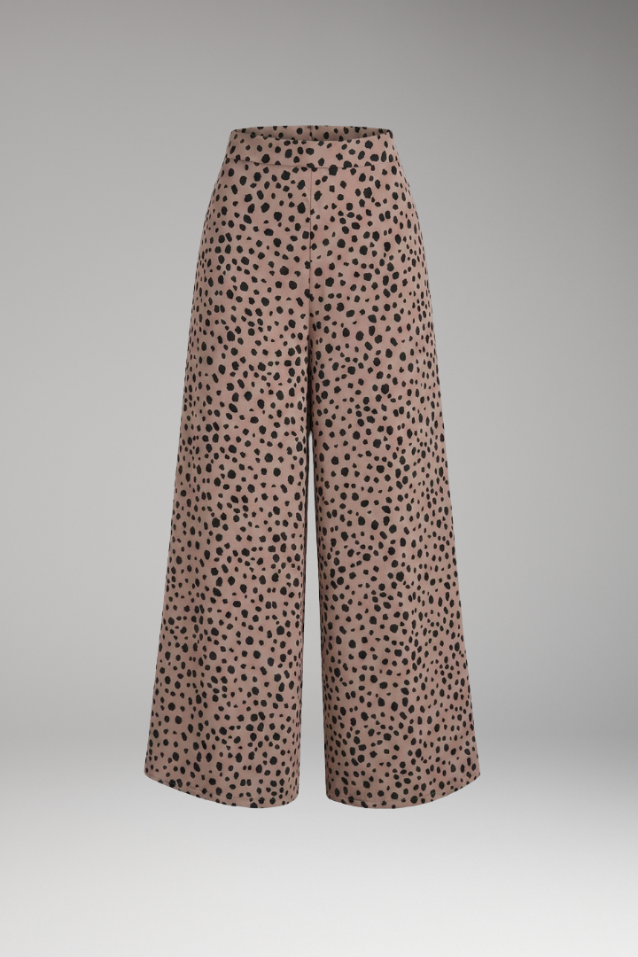 Women's Palazzo Trousers with High Waist and Dot Pattern