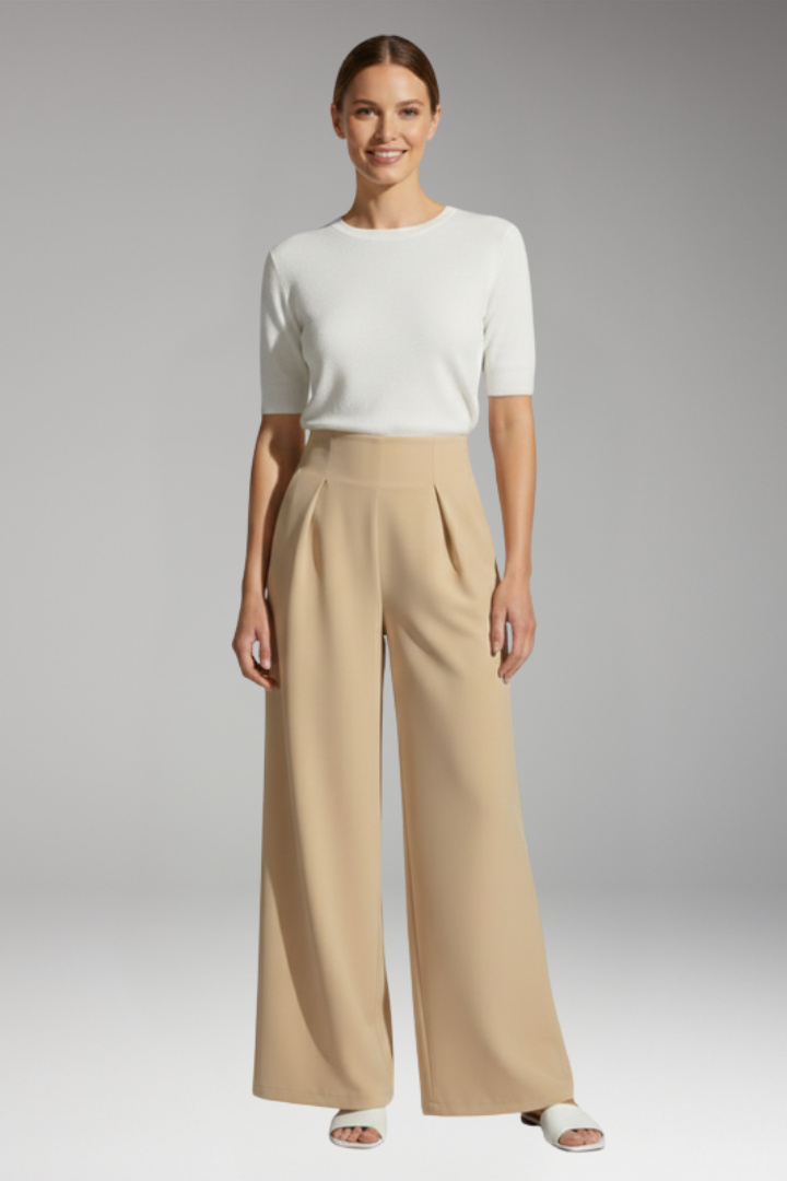 Women's Palazzo Trousers with High Waist and Pleated Design