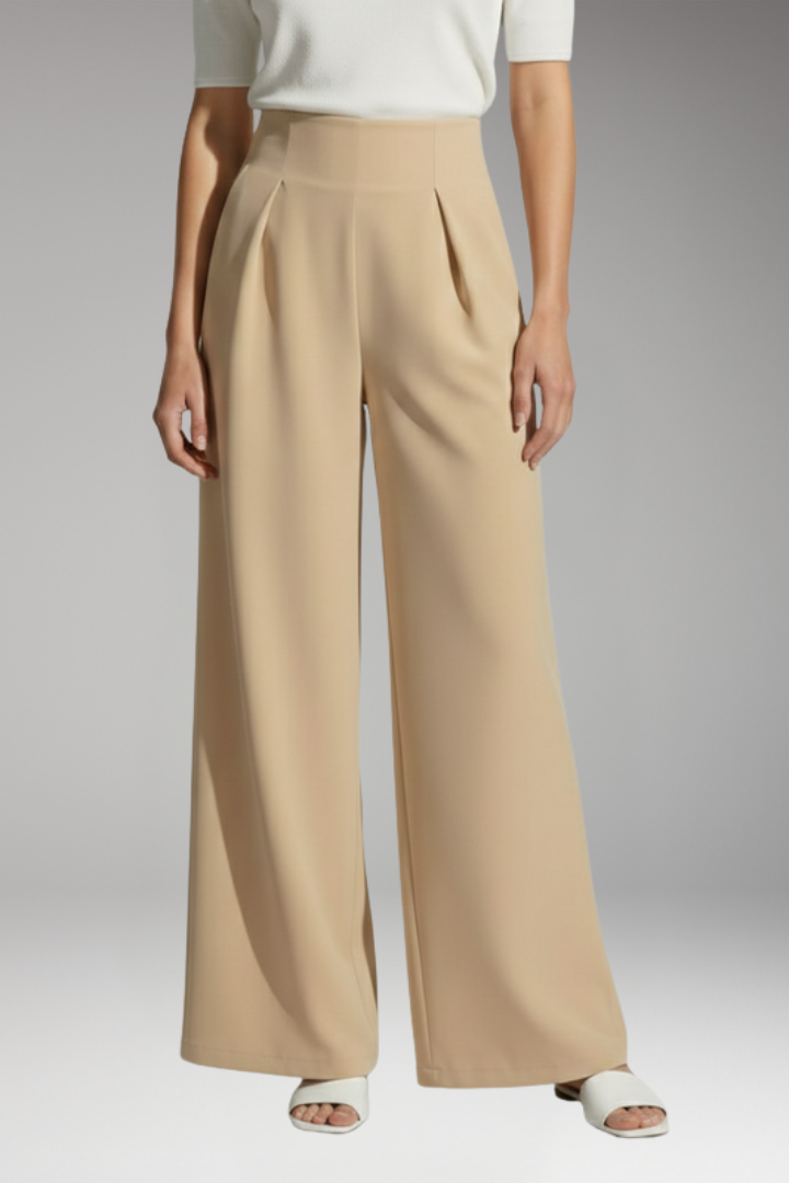 Women's Palazzo Trousers with High Waist and Pleated Design
